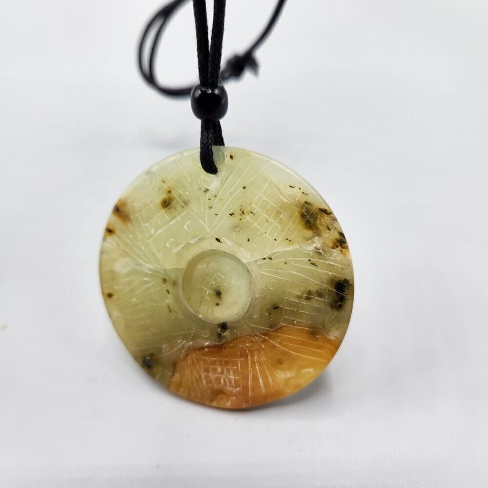 Carved Jade Amulet Stone Pendant Carved Chinese Characters Round Circle